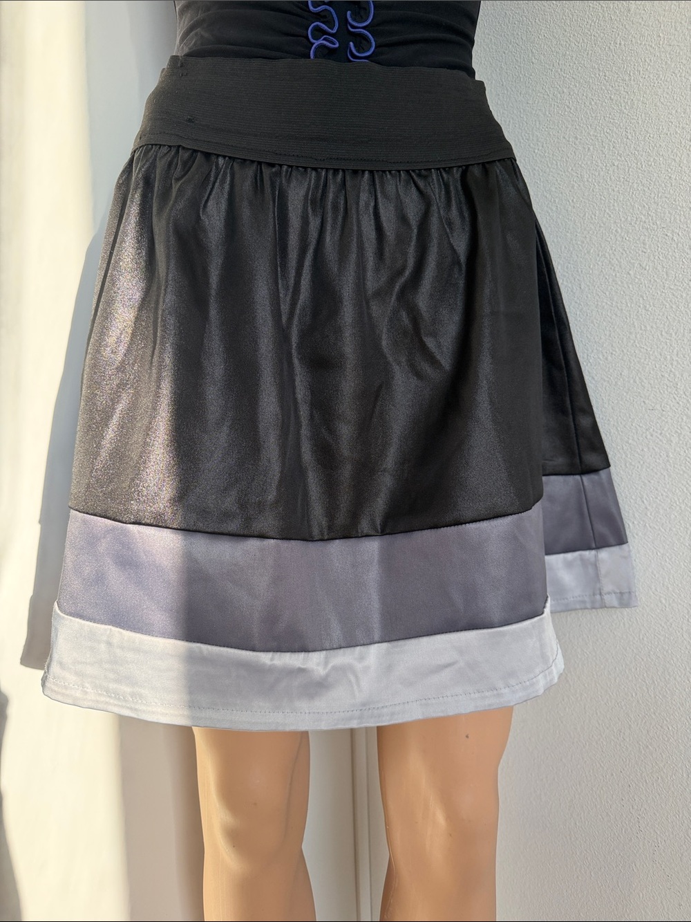 579 Layered Black Mini Skirt with Gray and Light Gray Bands